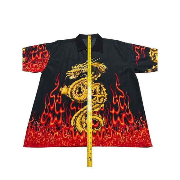 KNU Gear Men’s‎ Button Up Shirt - Japanese Dragon Flames Black / Red - XL - Picture 6 of 7